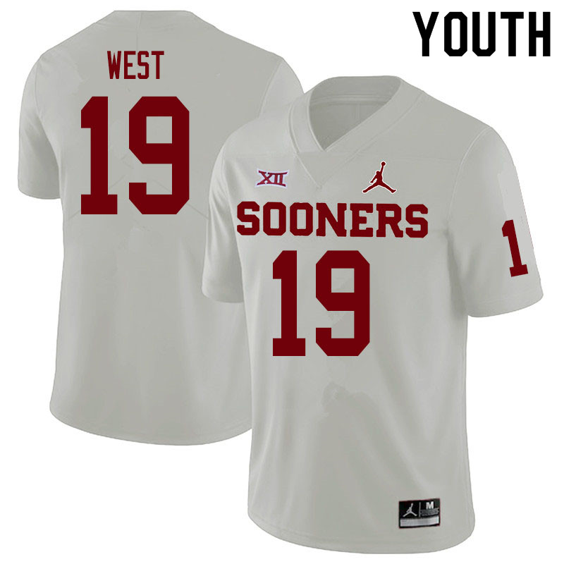 Youth #19 Trevon West Oklahoma Sooners College Football Jerseys Sale-White - Click Image to Close